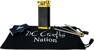 DC Crafts Nation Pipe Bag with IM Corona Old Boy Pipe Lighter - Includes Czech Pipe Tool, & 5 Pack of IM Corona Flints - (Black and Gold Engine Turned)