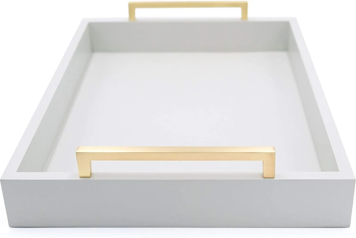 Decorative Coffee Table Tray - Ottoman Tray - Breakfast, Drinks, Liquor Serving Platter - from Farmhouse to Modern - Matte Finish - Champagne Gold Handles - Harbor Gray