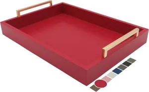 Decorative Coffee Table Tray - Ottoman Tray - Breakfast, Drinks, Liquor Serving Tray - from Farmhouse to Modern - Matte Finish - Champagne Gold Handles - Crimson Red