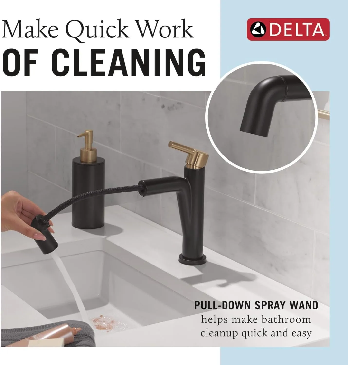 Delta 15849LF-PD Nicoli 1.2 GPM Single Hole Bathroom Faucet with Pull Down Spout and Push Pop-Up Drain Assembly - Matte Black/Champagne Bronze