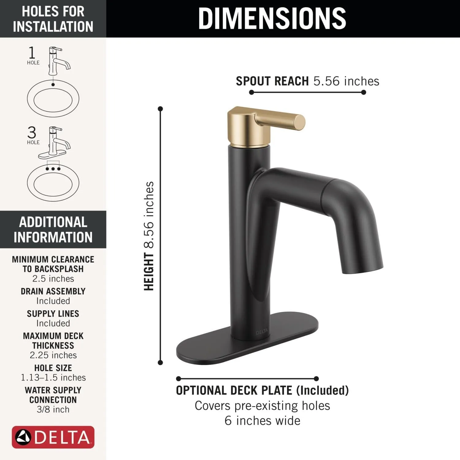 Delta 15849LF-PD Nicoli 1.2 GPM Single Hole Bathroom Faucet with Pull Down Spout and Push Pop-Up Drain Assembly - Matte Black/Champagne Bronze