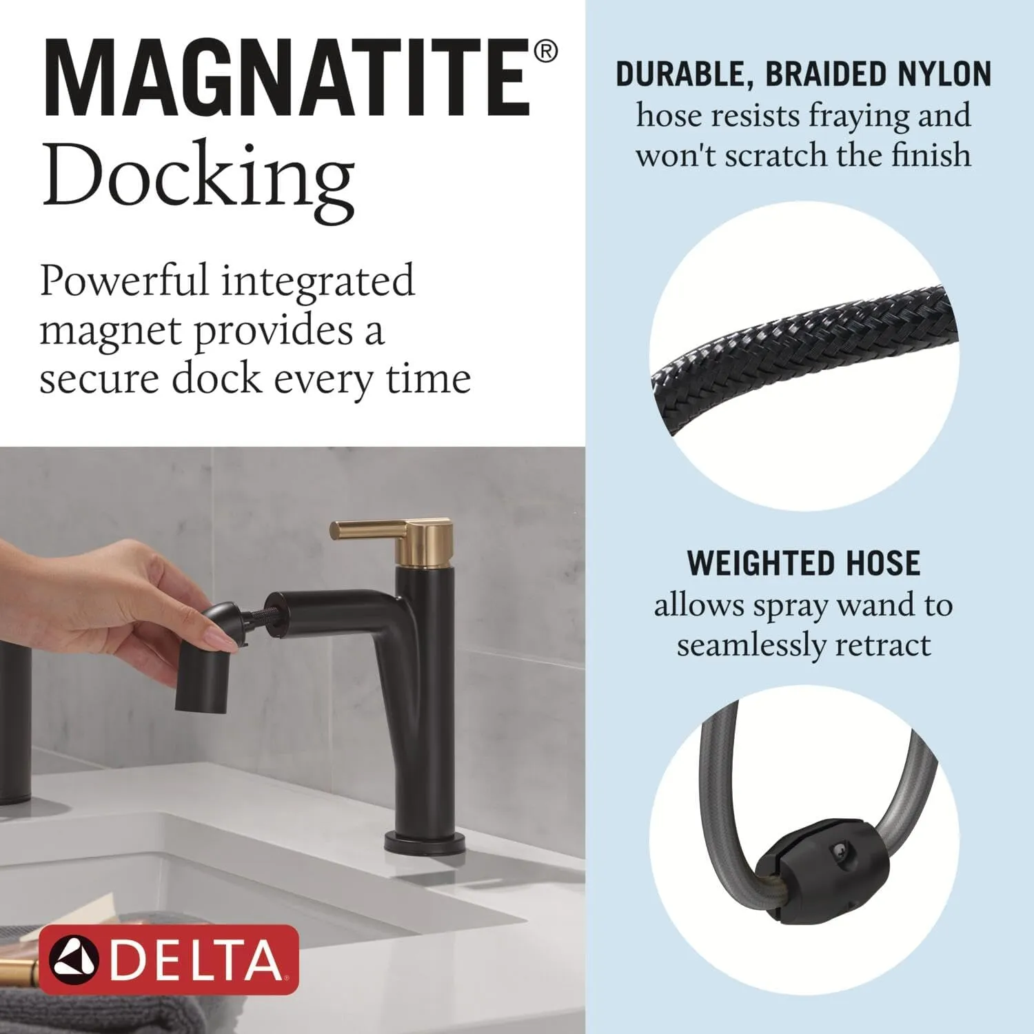 Delta 15849LF-PD Nicoli 1.2 GPM Single Hole Bathroom Faucet with Pull Down Spout and Push Pop-Up Drain Assembly - Matte Black/Champagne Bronze