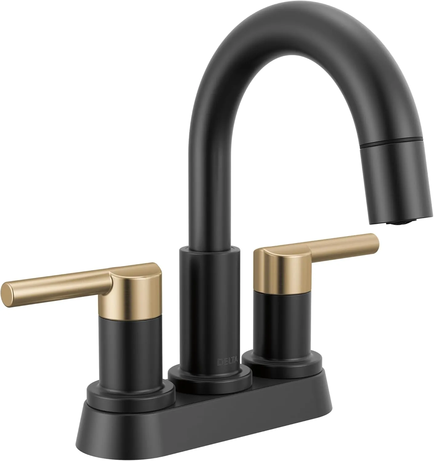 Delta 25749LF-PD Nicoli 1.2 GPM Centerset Bathroom Faucet with Pull Down Spout and Push Pop-Up Drain Assembly - Matte Black/Champagne Bronze