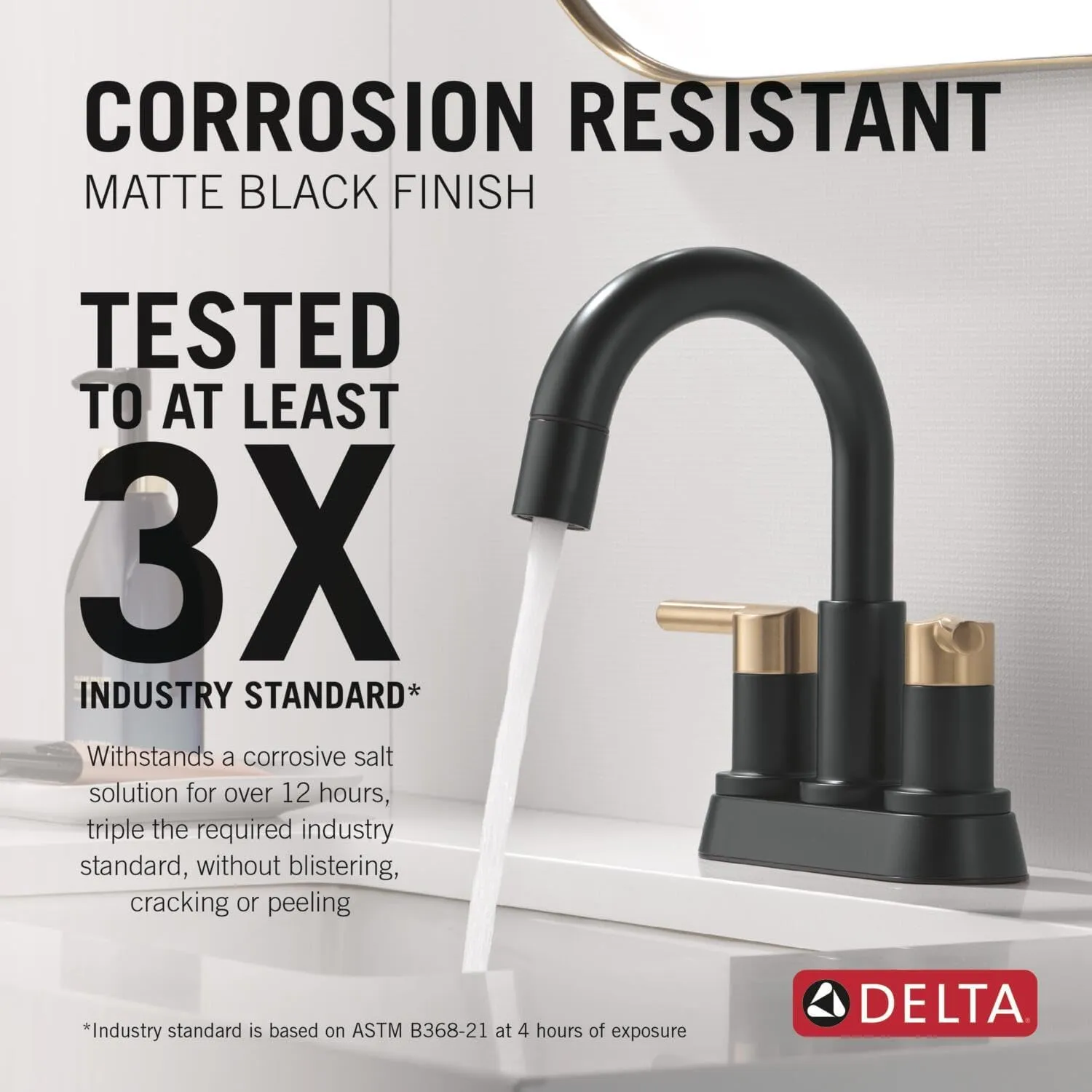Delta 25749LF-PD Nicoli 1.2 GPM Centerset Bathroom Faucet with Pull Down Spout and Push Pop-Up Drain Assembly - Matte Black/Champagne Bronze