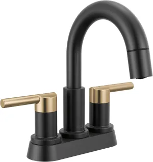 Delta 25749LF-PD Nicoli 1.2 GPM Centerset Bathroom Faucet with Pull Down Spout and Push Pop-Up Drain Assembly - Matte Black/Champagne Bronze