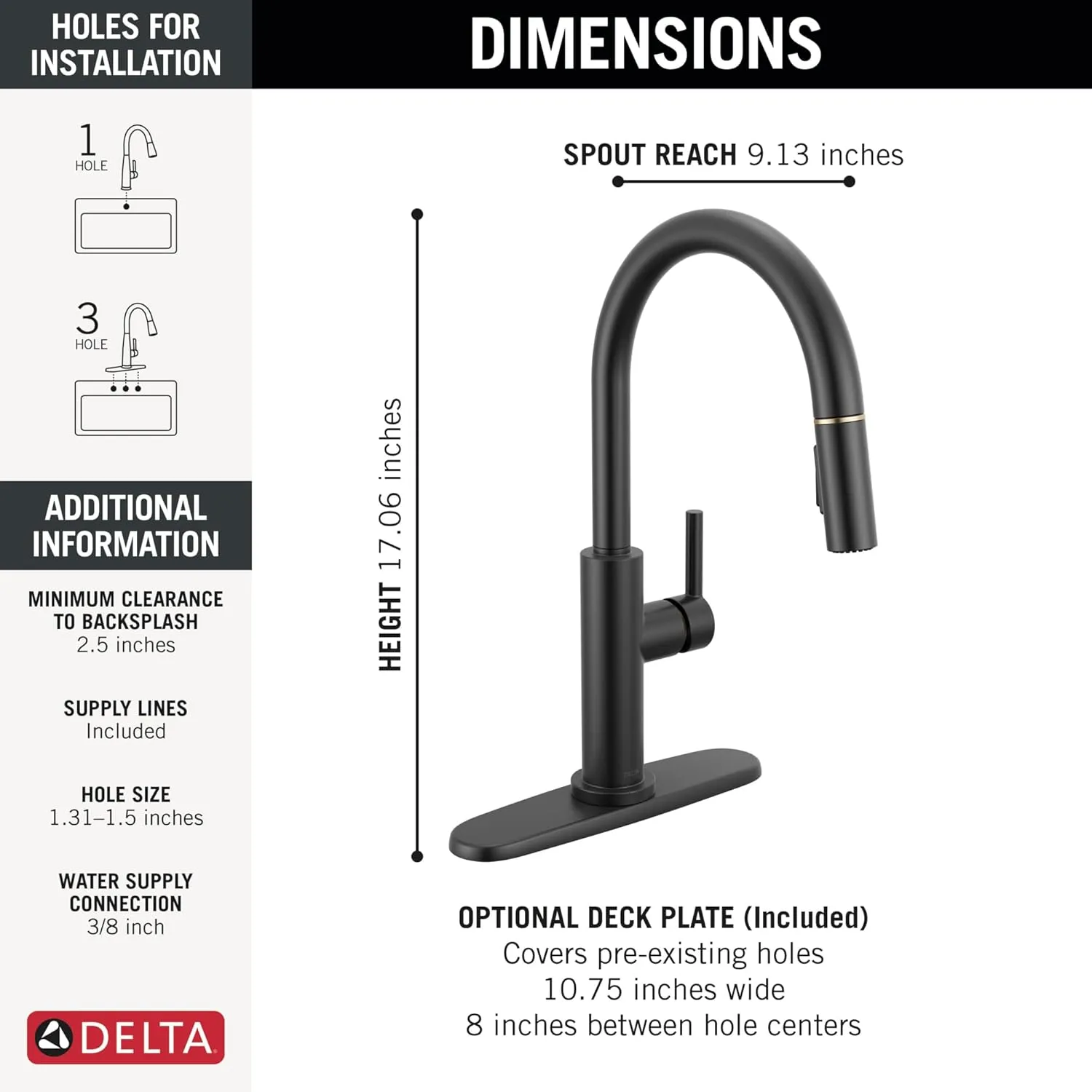 Delta Faucet Nicoli Kitchen Faucet with Pull Down Sprayer, Black and Gold Kitchen Sink Faucet, Modern Kitchen Faucet, Single Hole Kitchen Faucet, Matte Black/Champagne Bronze 19867LF-GZ