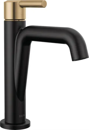 Delta Nicoli Matte Black/ Brushed Gold Bathroom Faucet 1 Hole, Single Hole Bathroom Sink Faucet for Vanity, Push-Pop Drain Assembly, Matte Black/ Champagne Bronze 15849LF-GZ