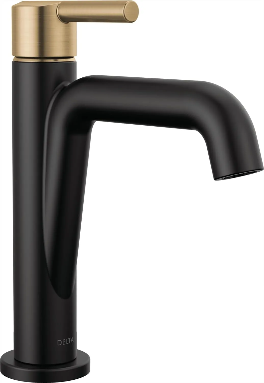Delta Nicoli Matte Black/ Brushed Gold Bathroom Faucet 1 Hole, Single Hole Bathroom Sink Faucet for Vanity, Push-Pop Drain Assembly, Matte Black/ Champagne Bronze 15849LF-GZ