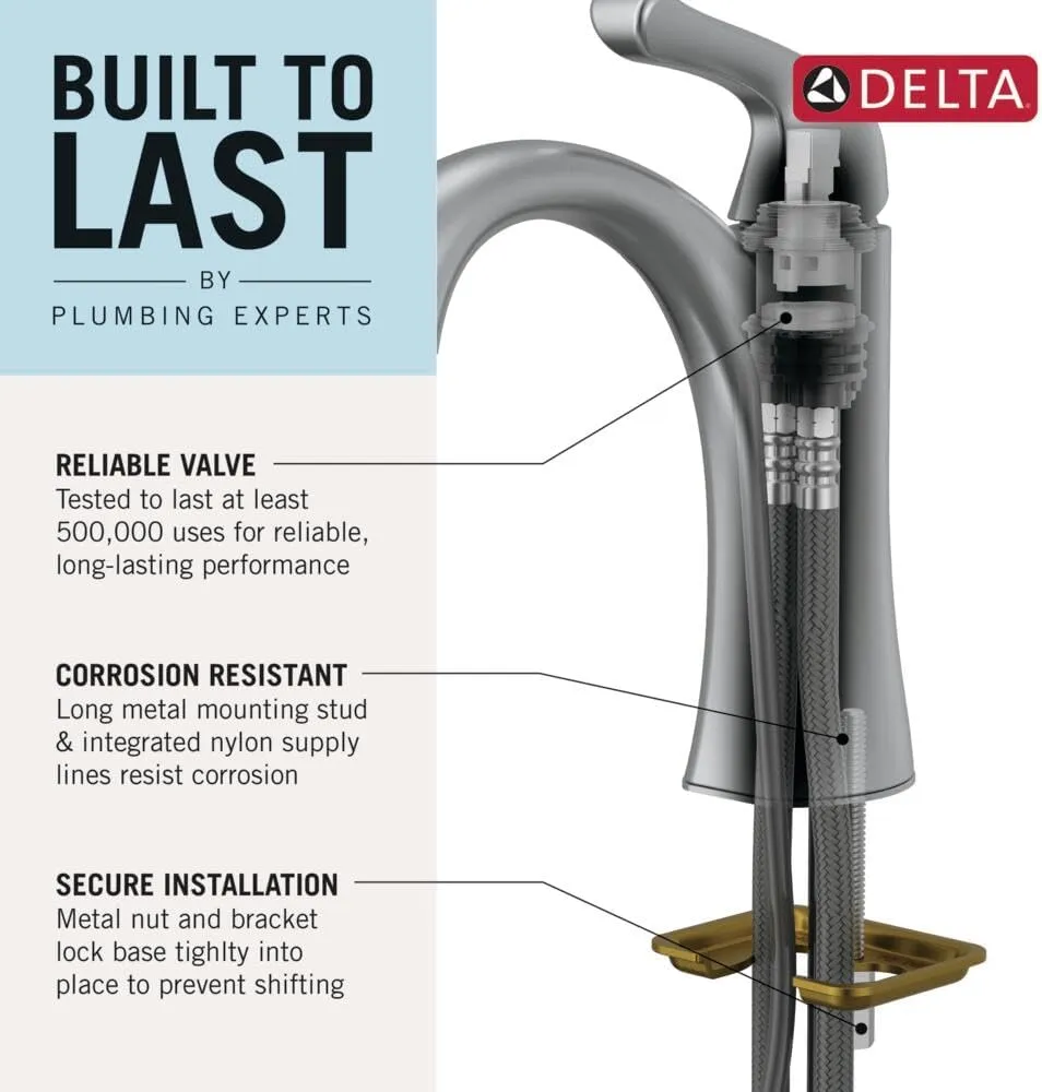 Delta Nicoli Matte Black/ Brushed Gold Bathroom Faucet 1 Hole, Single Hole Bathroom Sink Faucet for Vanity, Push-Pop Drain Assembly, Matte Black/ Champagne Bronze 15849LF-GZ
