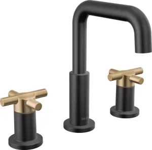 Delta Nicoli Matte Black/ Brushed Gold Bathroom Faucet 3 Hole, 8 Inch Widespread Bathroom Sink Faucet for Vanity, Push-Pop Drain Assembly, Matte Black/ Champagne Bronze 35894LF-GZ
