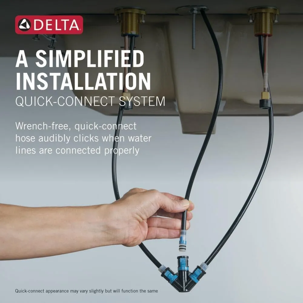 Delta Nicoli Matte Black/ Brushed Gold Faucet 3 Hole, 8 Inch Widespread Bathroom Sink Faucet for Vanity, Push-Pop Drain Assembly, Matte Black/ Champagne Bronze 35849LF-GZ