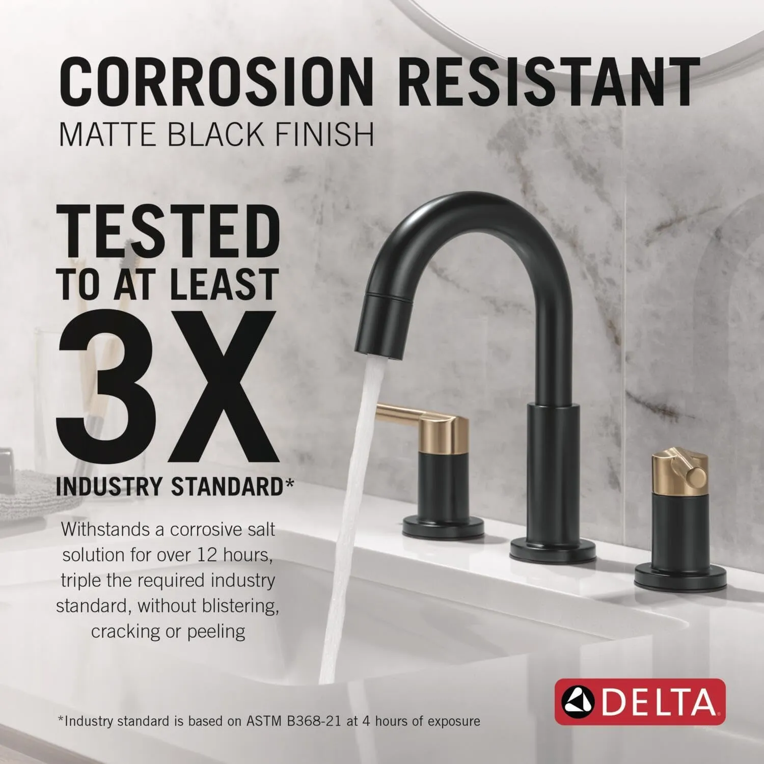 Delta Nicoli Matte Black/Brushed Gold Bathroom Faucet with Sprayer, 8 Inch 3 Hole Widespread Bathroom Sink Faucet with Pull Out Sprayer, Push-Pop Drain, Matte Black/Champagne Bronze 35749LF-GZPD