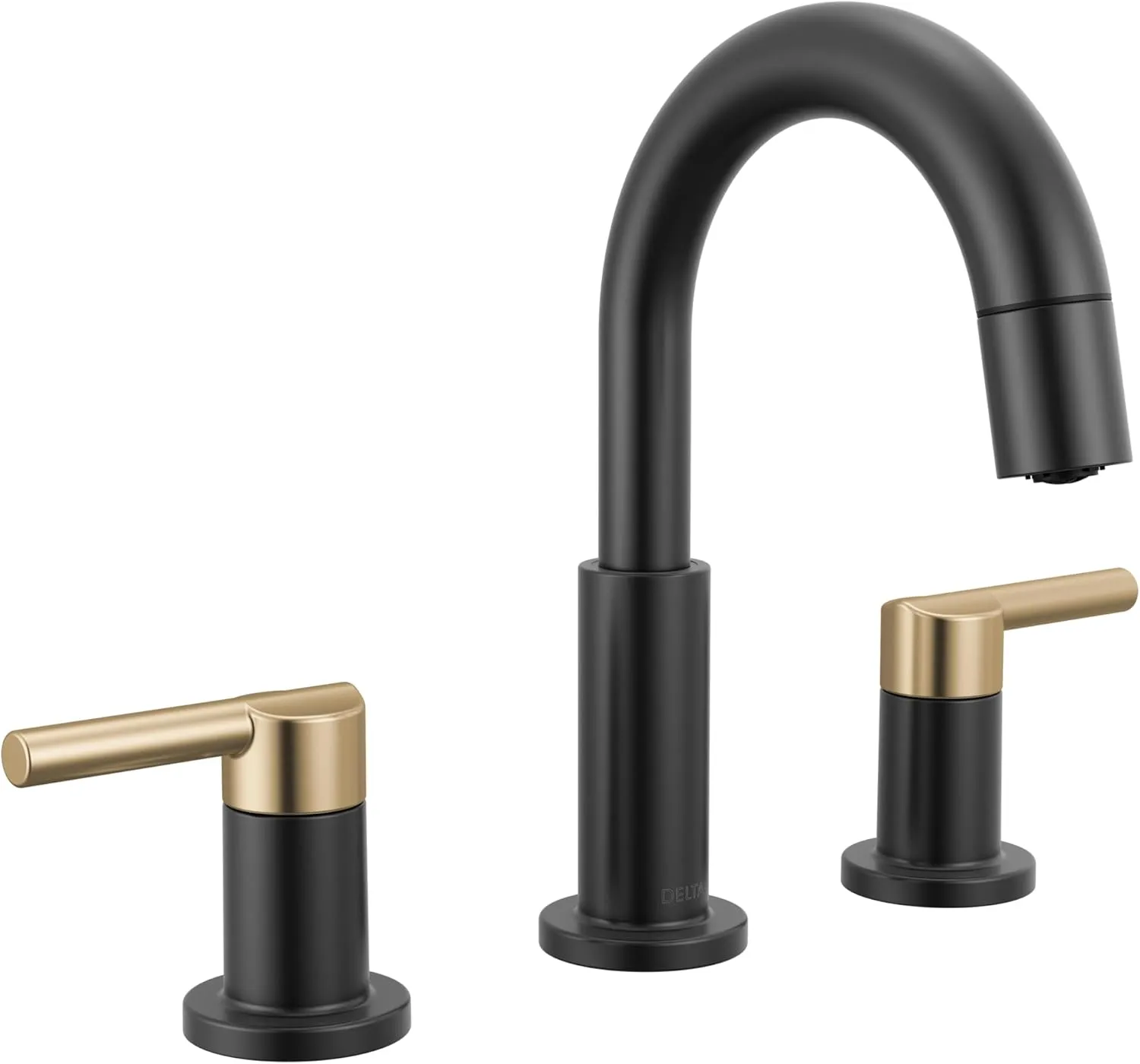 Delta Nicoli Matte Black/Brushed Gold Bathroom Faucet with Sprayer, 8 Inch 3 Hole Widespread Bathroom Sink Faucet with Pull Out Sprayer, Push-Pop Drain, Matte Black/Champagne Bronze 35749LF-GZPD