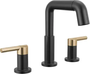 Delta Nicoli Matte Black/Brushed Gold Bathroom Faucet with Sprayer, 8 Inch 3 Hole Widespread Bathroom Sink Faucet with Pull Out Sprayer, Push-Pop Drain, Matte Black/Champagne Bronze 35849LF-GZPD