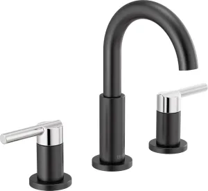 Delta Nicoli Matte Black/Chrome Gold Faucet 3 Hole, 8 Inch Widespread Bathroom Sink Faucet for Vanity, Push-Pop Drain Assembly, Matte Black/Chrome 35749LF-CS