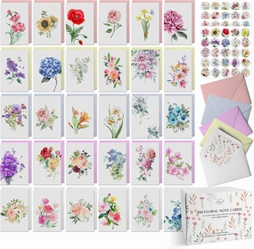 Dessie 100 Floral Blank Note Cards with Envelopes All Occasion. 100 4x6 Inch Blank Greeting Cards w/Pastel Color Envelopes & Floral Seals. 100 Different Floral Watercolor Designs - No Repeats.