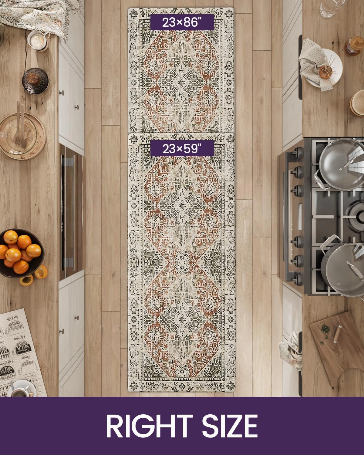 DEXI Kitchen Floor Mats Anti Fatigue, Cushioned Waterproof Runner Rug Boho Floral, 23x86 Extra Long Wide Standing Padded Non Slip for Farmhouse, Cream and Red