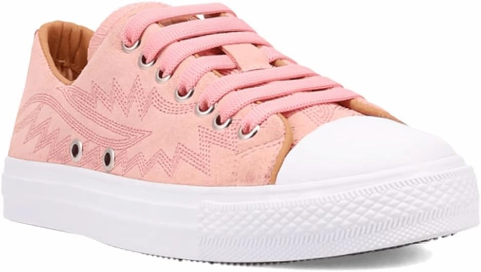 Dingo Womens Campus Embroidered Lace Up Sneakers Shoes Casual - Pink