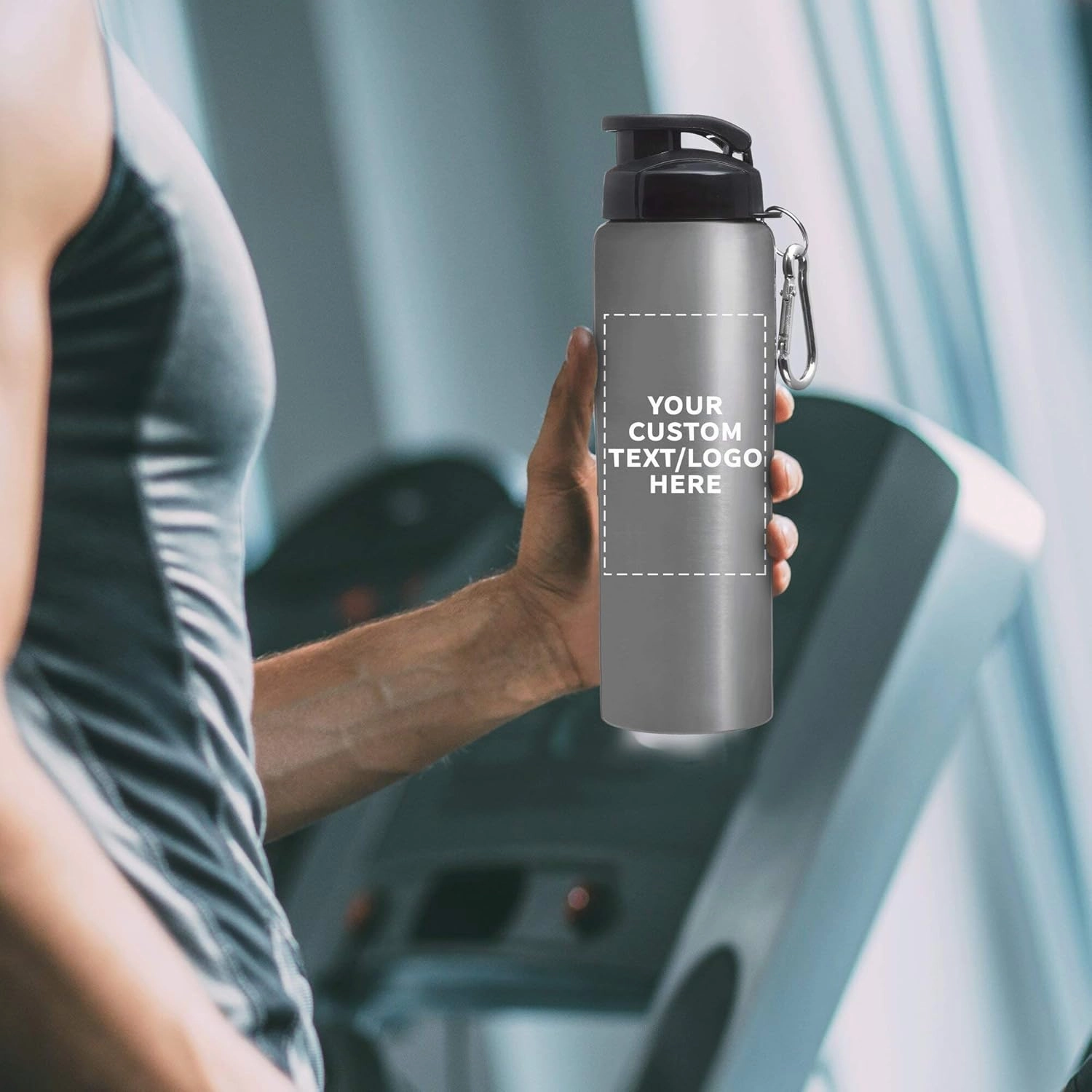 DISCOUNT PROMOS Custom Sicilia Stainless Steel Sports Bottles 27 oz. Set of 12, Personalized Bulk Pack - Non Insulated, Great for Gym, Hiking, Cycling, School - Silver