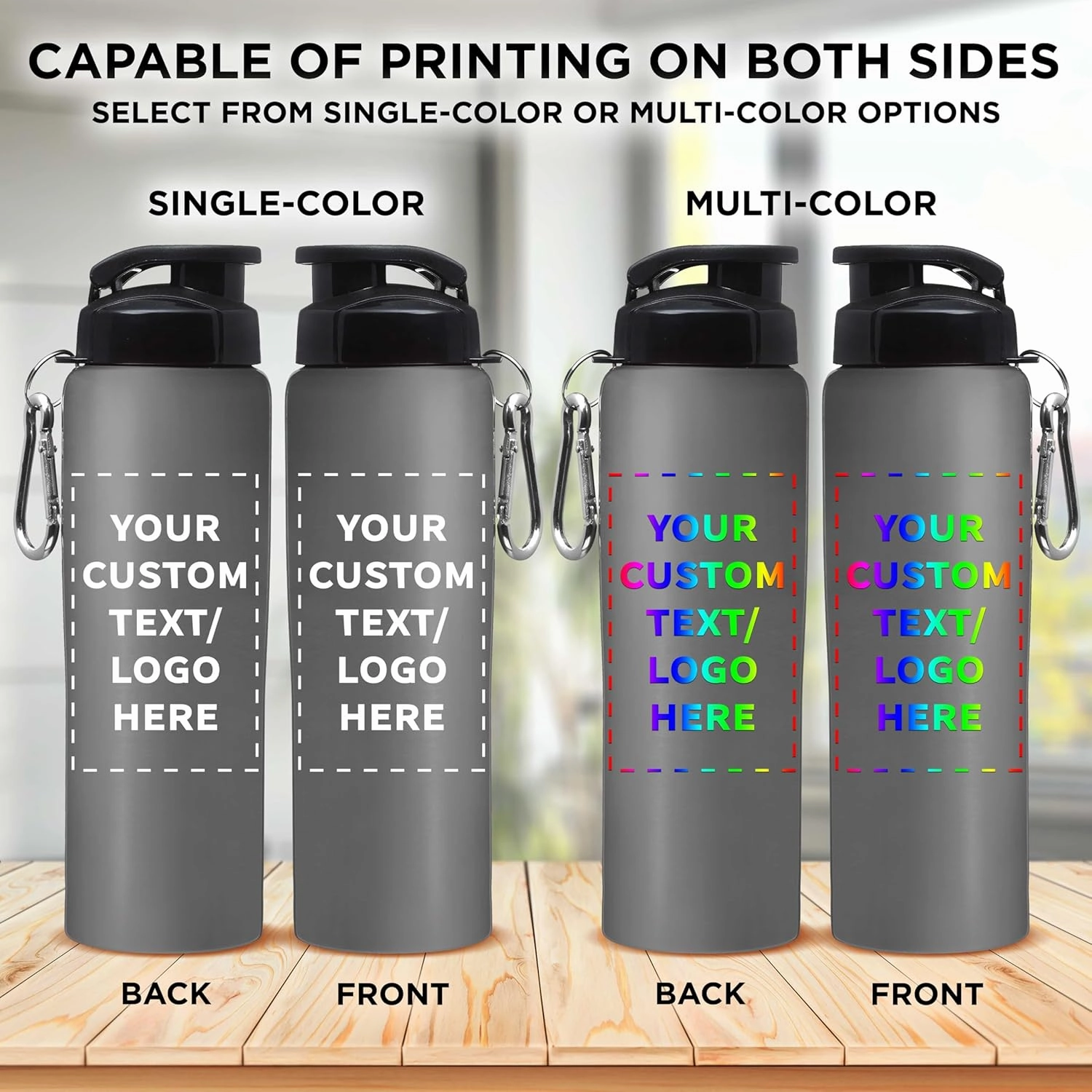 DISCOUNT PROMOS Custom Sicilia Stainless Steel Sports Bottles 27 oz. Set of 12, Personalized Bulk Pack - Non Insulated, Great for Gym, Hiking, Cycling, School - Silver