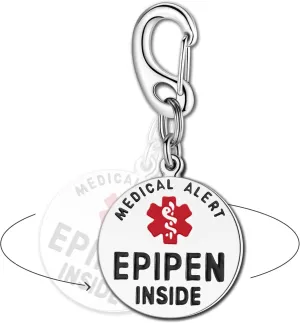 Divoti EpiPen Inside Bag Tag 1.25" - with Quick Clip | Pre-Engraved Stainless Steel Dual-Sided | Bold Lettering