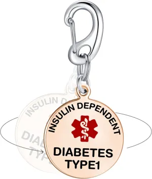 Divoti Insulin Dependent T1D Bag Tag 1.25" - with Quick Clip | Pre-Engraved PVD Rose Gold Dual-Sided | Bold Lettering