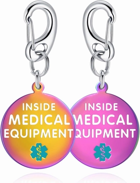 Divoti Medical Equipment Bag Tag 1.25" - with Quick Clip | Pre-Engraved PVD Rainbow Dual-Sided | Bold Lettering
