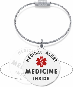 Divoti Medicine Inside Bag Tag 1.25" - with Cable Loop | Pre-Engraved Stainless Steel Dual-Sided | Bold Lettering