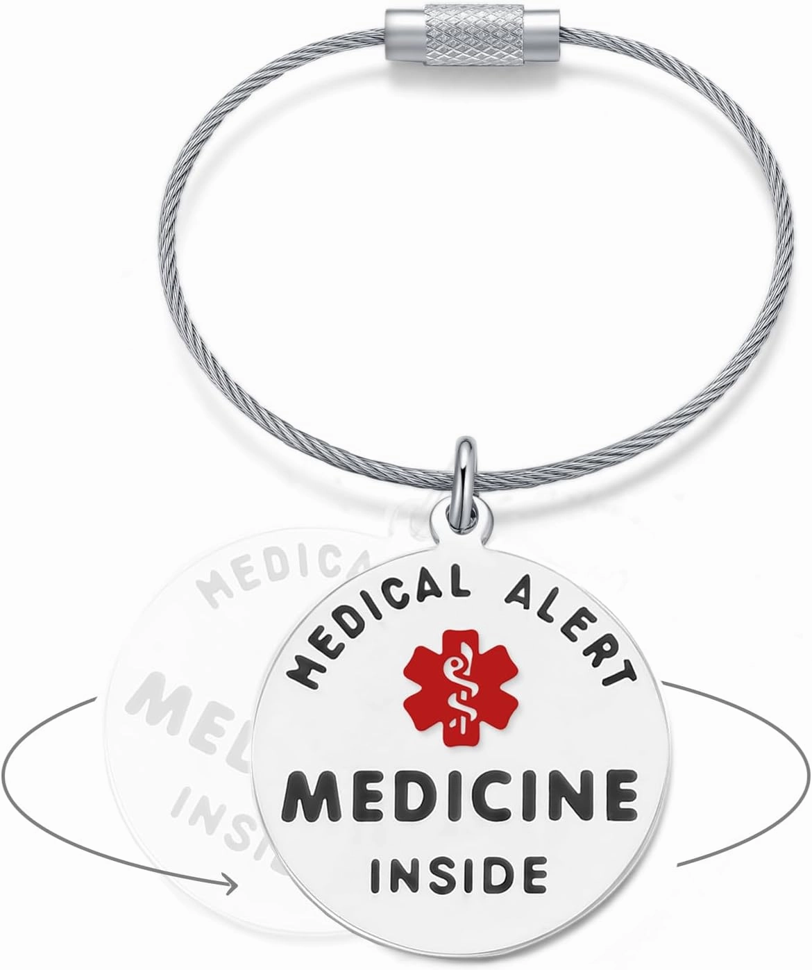 Divoti Medicine Inside Bag Tag 1.25" - with Cable Loop | Pre-Engraved Stainless Steel Dual-Sided | Bold Lettering