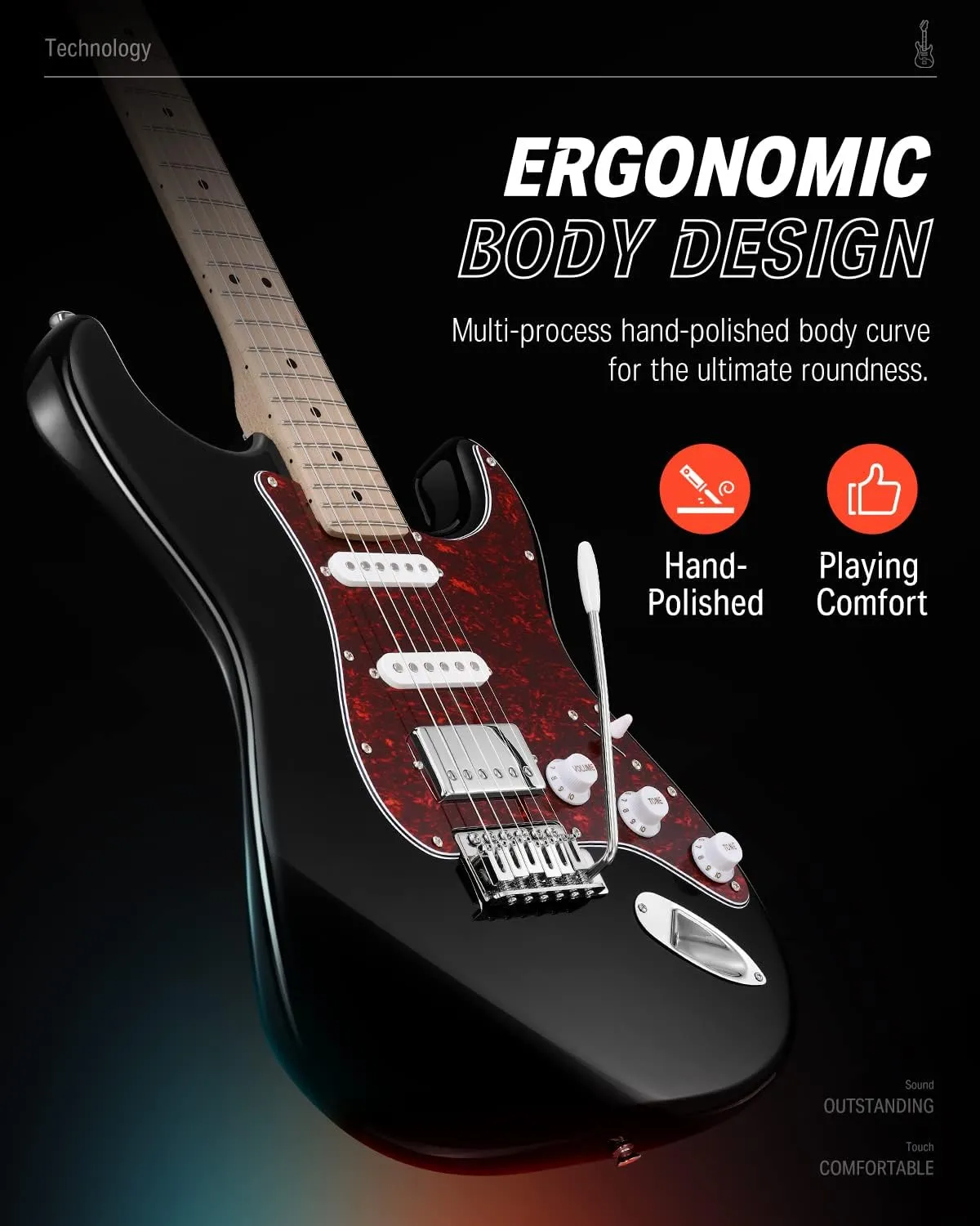 Donner, DST-152B 39" Electric Guitar Kit HSS Pickup Coil Split with Amp, Bag, Accessories, Black Solid Body Guitarra Electrica