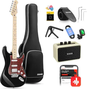 Donner, DST-152B 39" Electric Guitar Kit HSS Pickup Coil Split with Amp, Bag, Accessories, Black Solid Body Guitarra Electrica