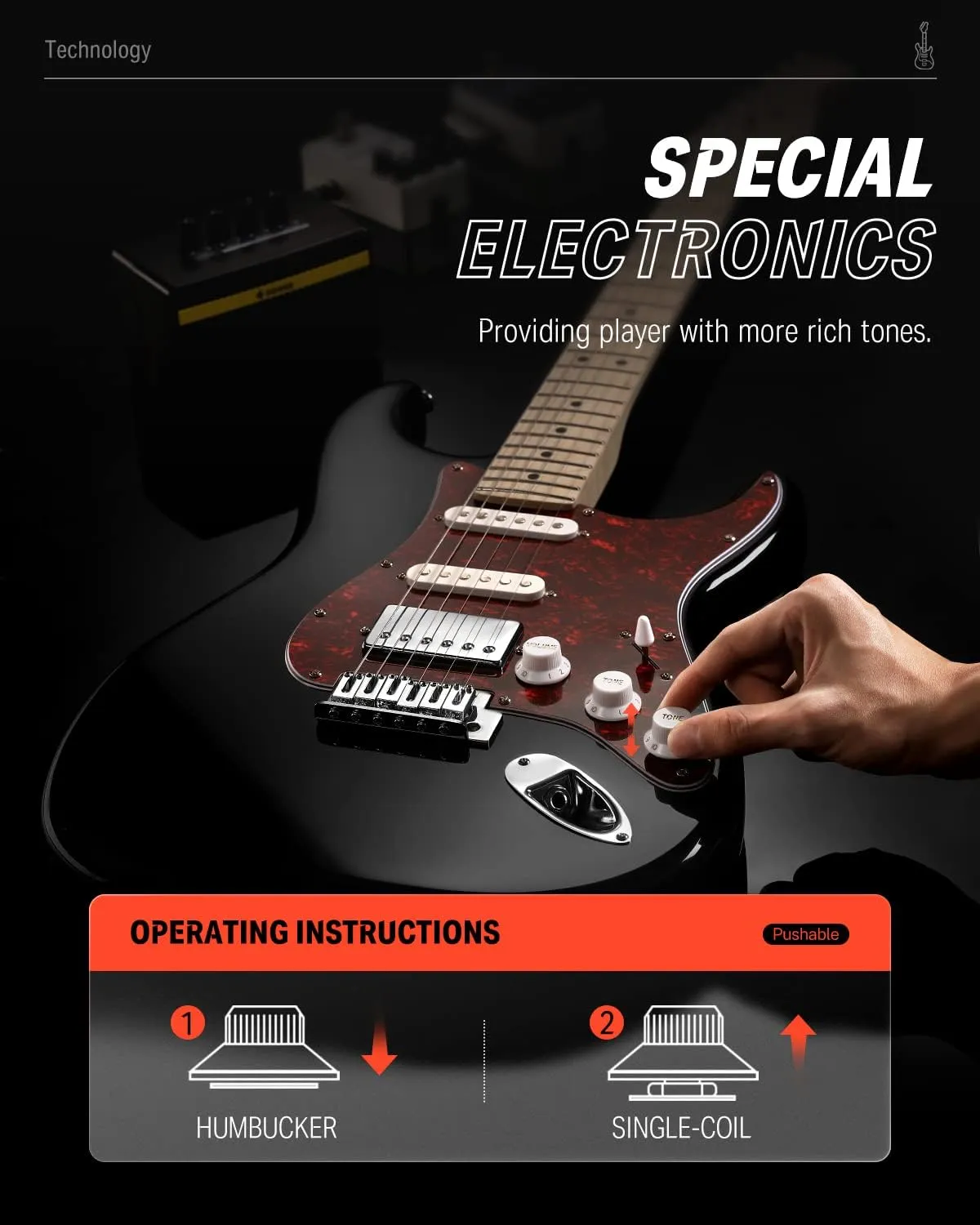 Donner, DST-152B 39" Electric Guitar Kit HSS Pickup Coil Split with Amp, Bag, Accessories, Black Solid Body Guitarra Electrica