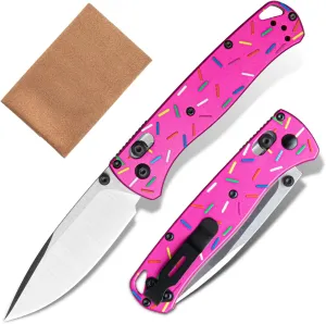Donut Pocket Folding Knife for Women Men, D2 Steel Axis Lock Knife, Unique Donut Design Aluminum Handle Folding Knives with Reversible Pocket Clip