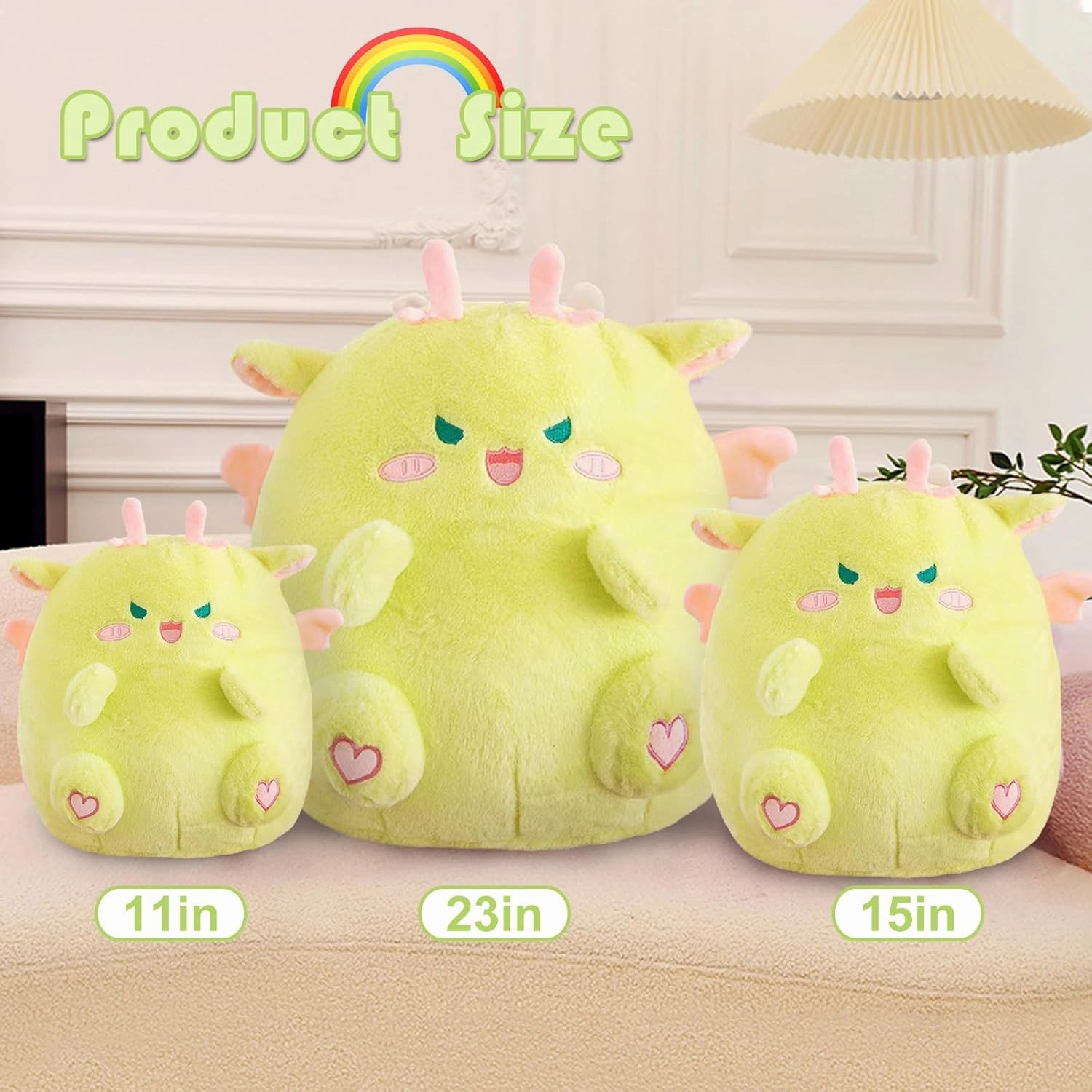 Dragon Stuffed Animal Plush Toy - Chubby & Adorable Plushie Bolster Doll for Kids - Accompanied Sleeping Ragdoll for Children (Green,Large-23 inch)
