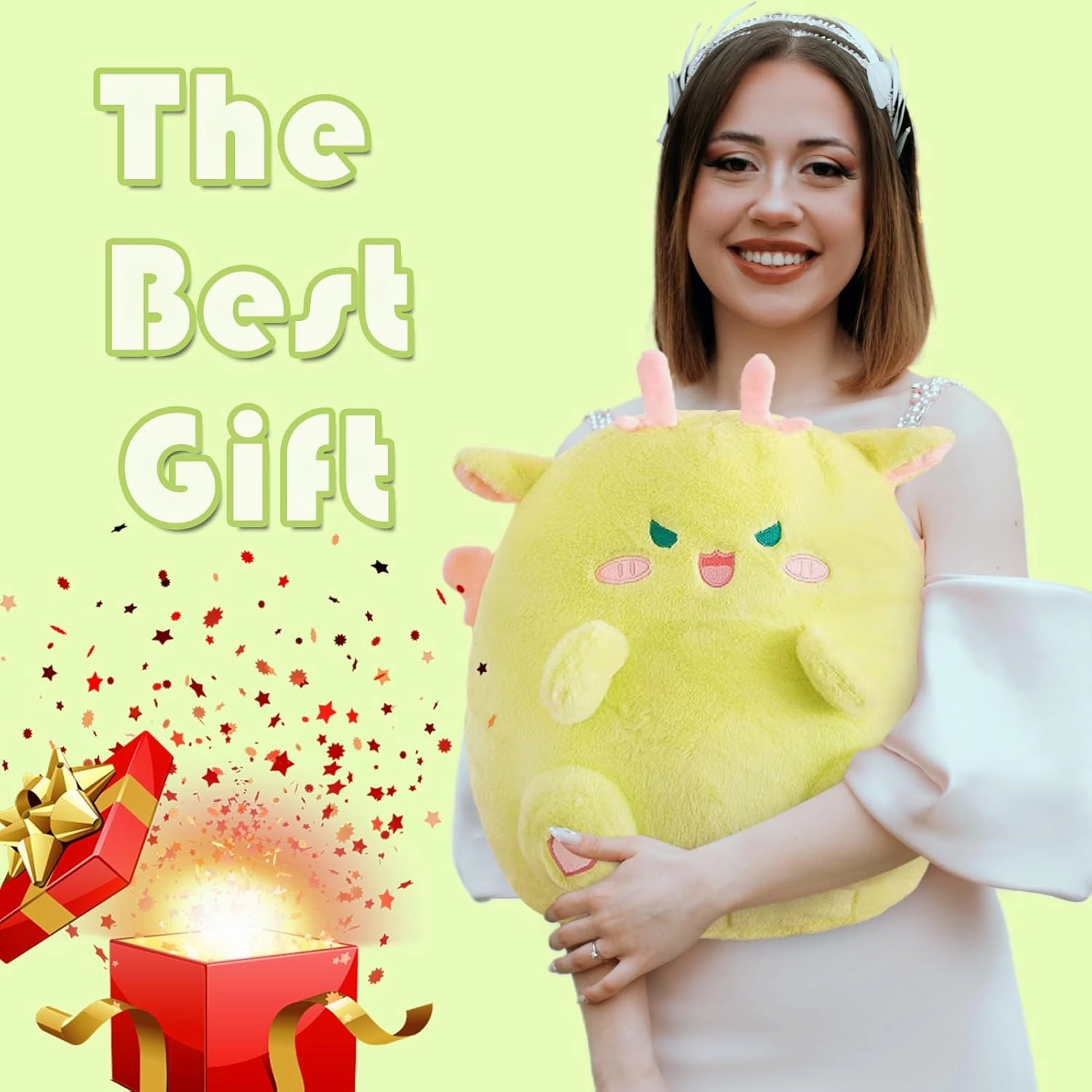 Dragon Stuffed Animal Plush Toy - Chubby & Adorable Plushie Bolster Doll for Kids - Accompanied Sleeping Ragdoll for Children (Green,Large-23 inch)