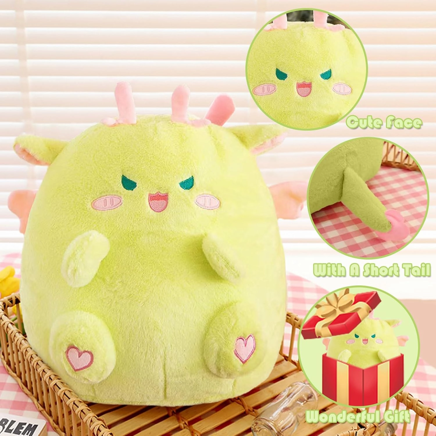 Dragon Stuffed Animal Plush Toy - Chubby & Adorable Plushie Bolster Doll for Kids - Accompanied Sleeping Ragdoll for Children (Green,Large-23 inch)