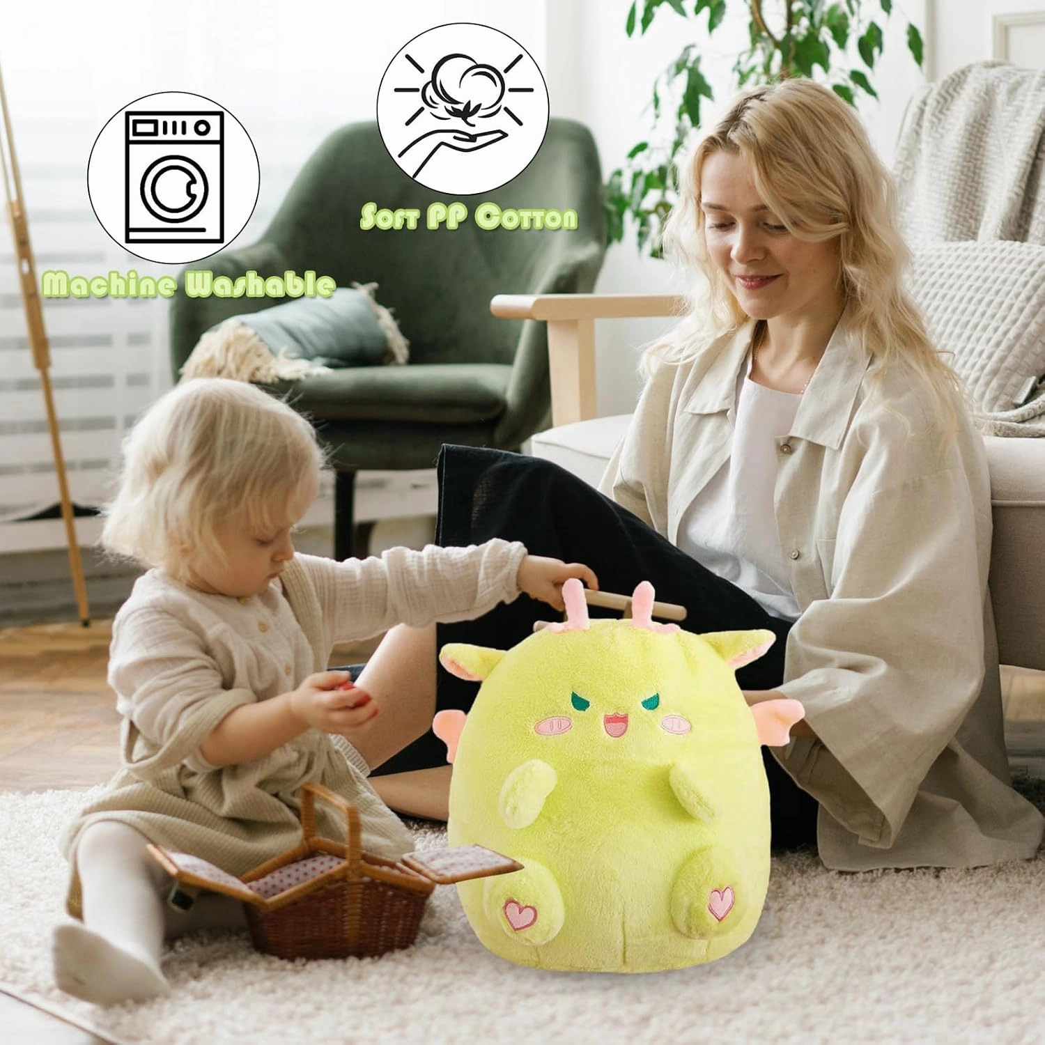 Dragon Stuffed Animal Plush Toy - Chubby & Adorable Plushie Bolster Doll for Kids - Accompanied Sleeping Ragdoll for Children (Green,Large-23 inch)