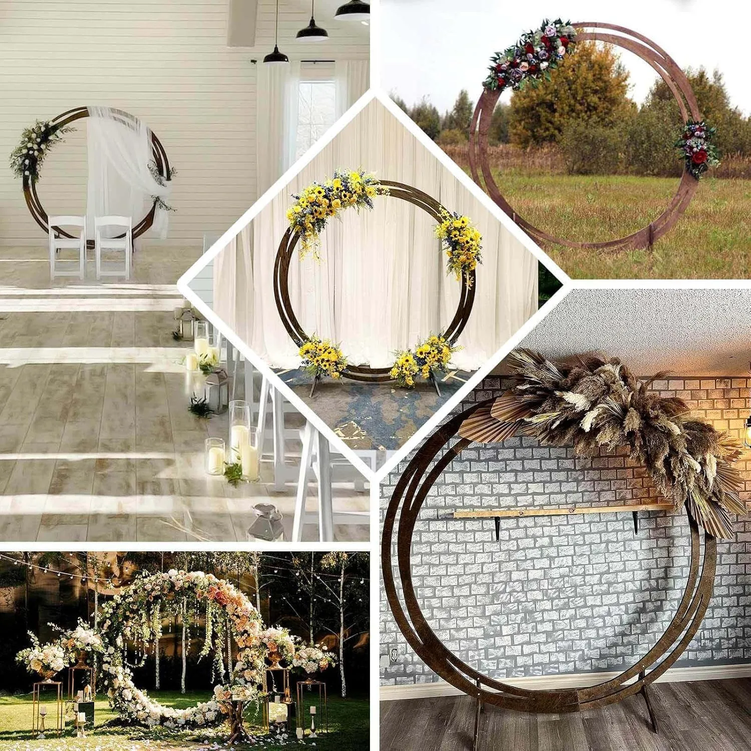 Efavormart 8ft Natural Brown Wood DIY Round Wedding Arch Backdrop Stand, Rustic Photo Backdrop Stand