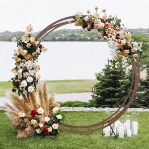 Efavormart 8ft Natural Brown Wood DIY Round Wedding Arch Backdrop Stand, Rustic Photo Backdrop Stand