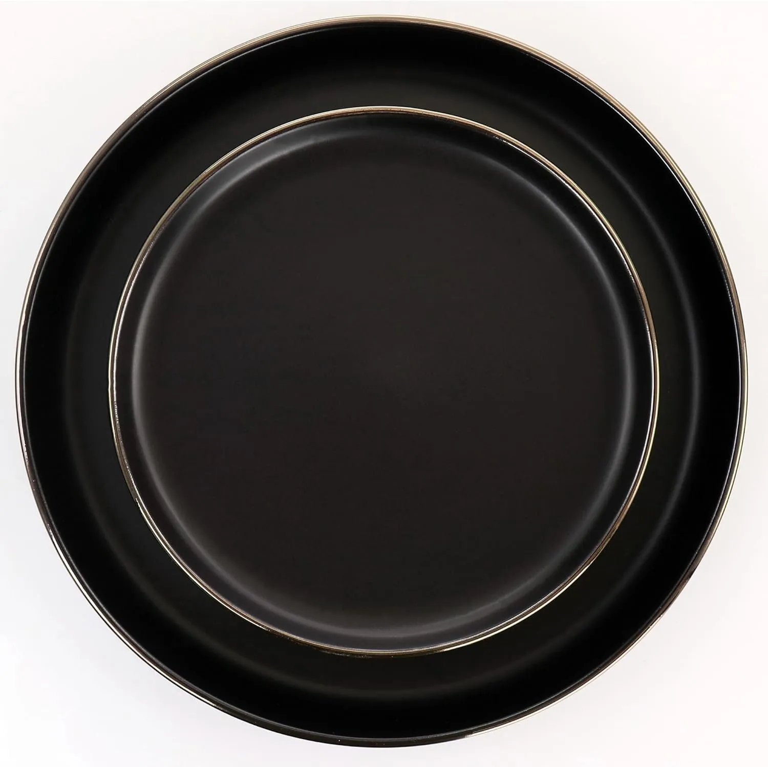 Elama Paul 16 Piece Stoneware Dinnerware Set in Matt Black with Gold Rim, Matte Black, 16 Piece Set (Arthur Paul Louis Set)