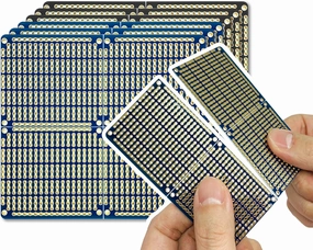 ElectroCookie PCB Prototype Board, Snappable Strip Board with Power Rails for Electronics Projects Compatible for DIY Arduino Soldering Projects, Gold-Plated, 3.8"x3.5" (6 Pack, 3Blue 3Black)
