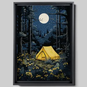 Elevated Adventures, My Heart Leaps Up, Linocut Reduction Print for Tent Camping and Nature Enthusiasts, Hiking, Stargazing, and Milky Way, Canvas Prints, Wall Hanging, Decor