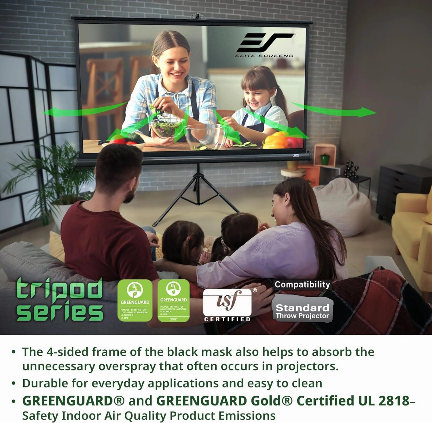 Elite Screens Tripod Series, 120-inch Adjustable Multi Aspect Ratio 16:9 Portable Indoor Outdoor Projector Screen, 8K / 4K Ultra HD 3D Ready, US Based Company 2-YEAR WARRANTY, T120UWV1 - Black