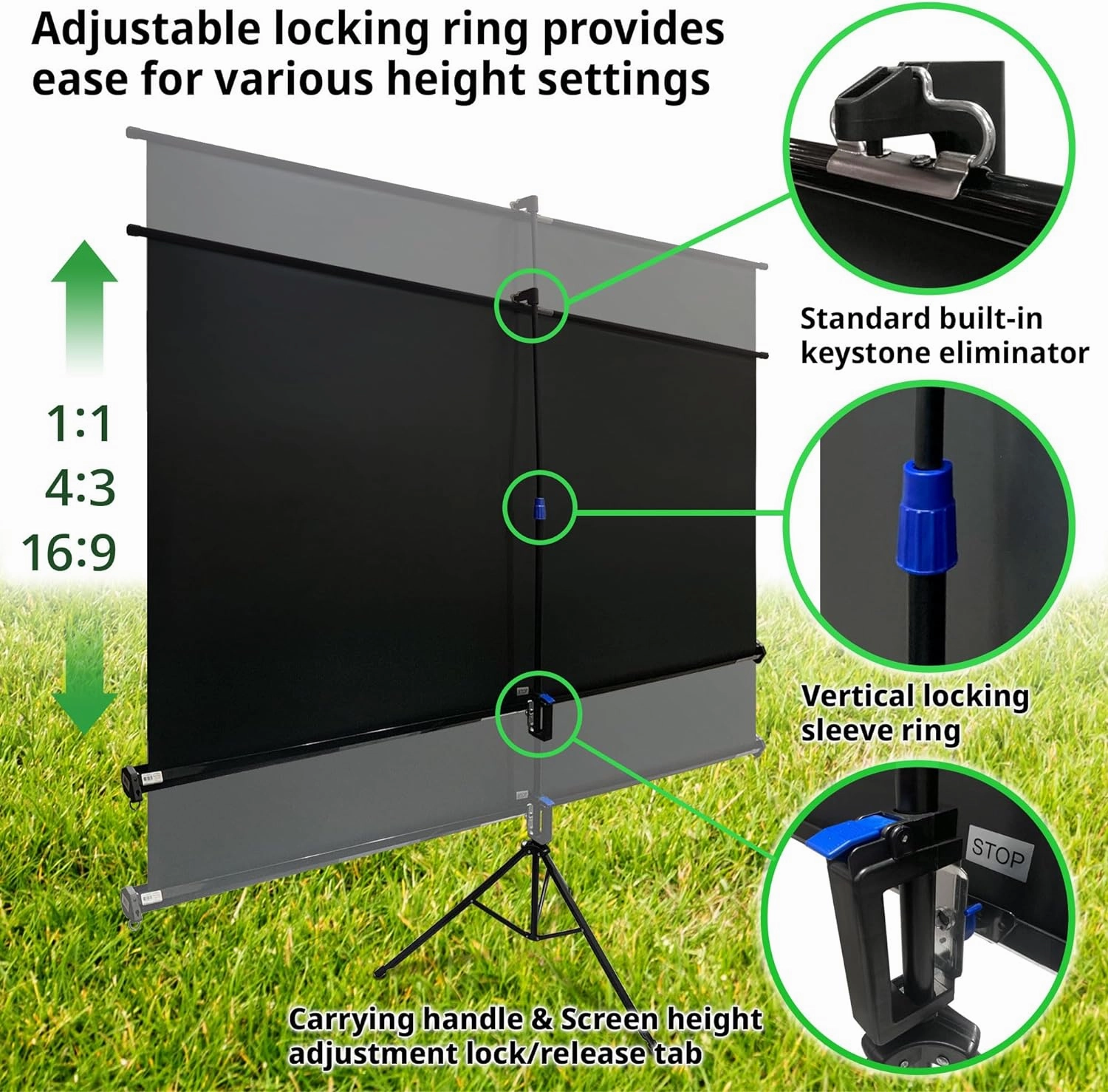 Elite Screens Tripod Series, 120-inch Adjustable Multi Aspect Ratio 16:9 Portable Indoor Outdoor Projector Screen, 8K / 4K Ultra HD 3D Ready, US Based Company 2-YEAR WARRANTY, T120UWV1 - Black