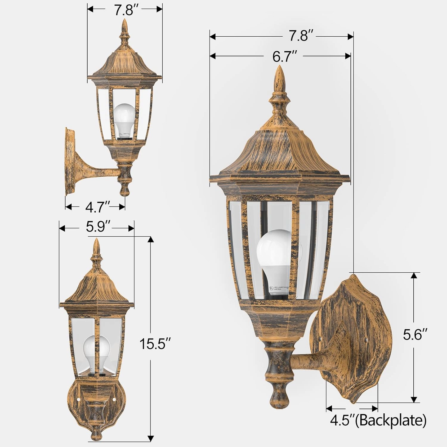 EMART Outdoor Porch Light, Brushed Gold, Anti-Corrosion Plastic Material, Wall Mount Lantern for Backyard, Garage, Front Porch - 2 Pack