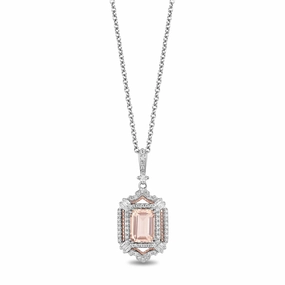 Enchanted Disney Fine Jewelry Sterling Silver and 10K Rose Gold with 1/4 CTTW Diamond And Morganite Aurora Pendant Necklace