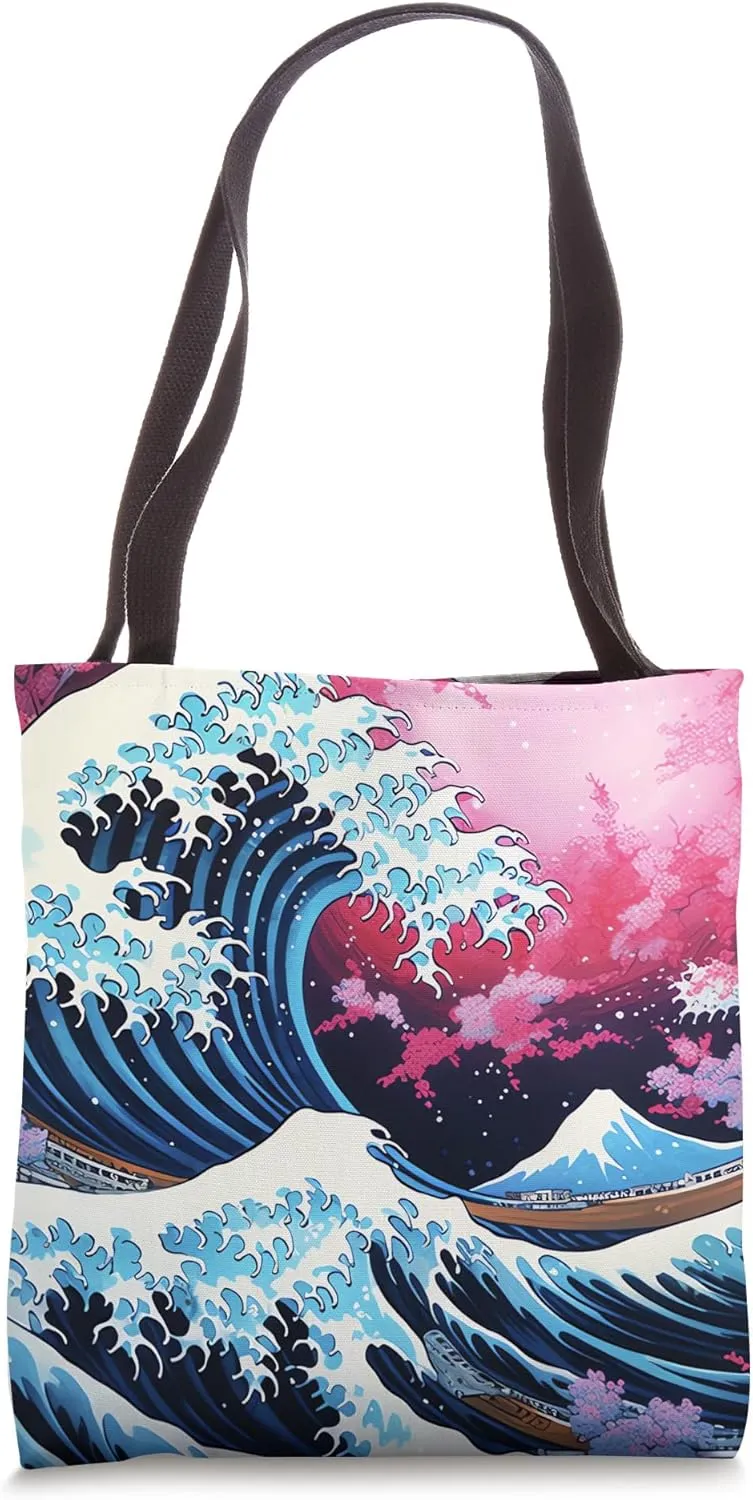 Ephemeral Blossom Voyage Waves and Sakura Embrace Tote Bag