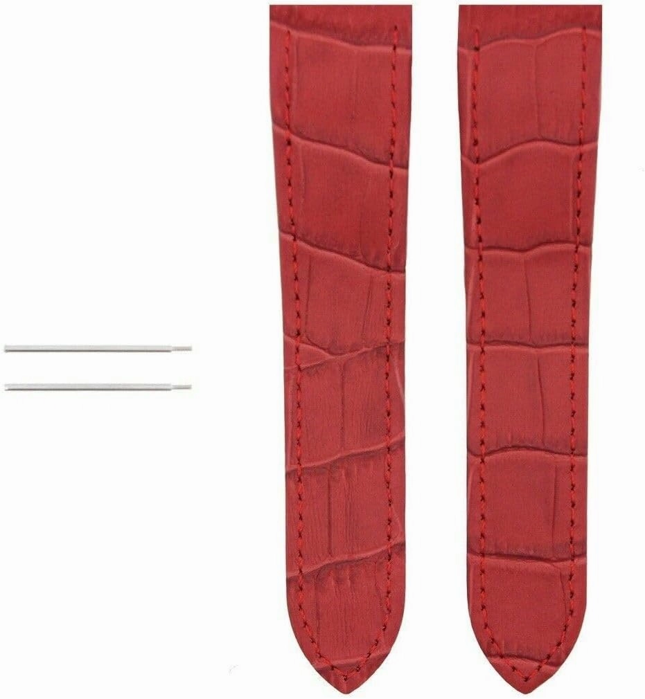 Ewatchparts 24.5mm Leather Watch Band Strap Compatible With Cartier Santos 100 Chrono XL Red Includes Screw