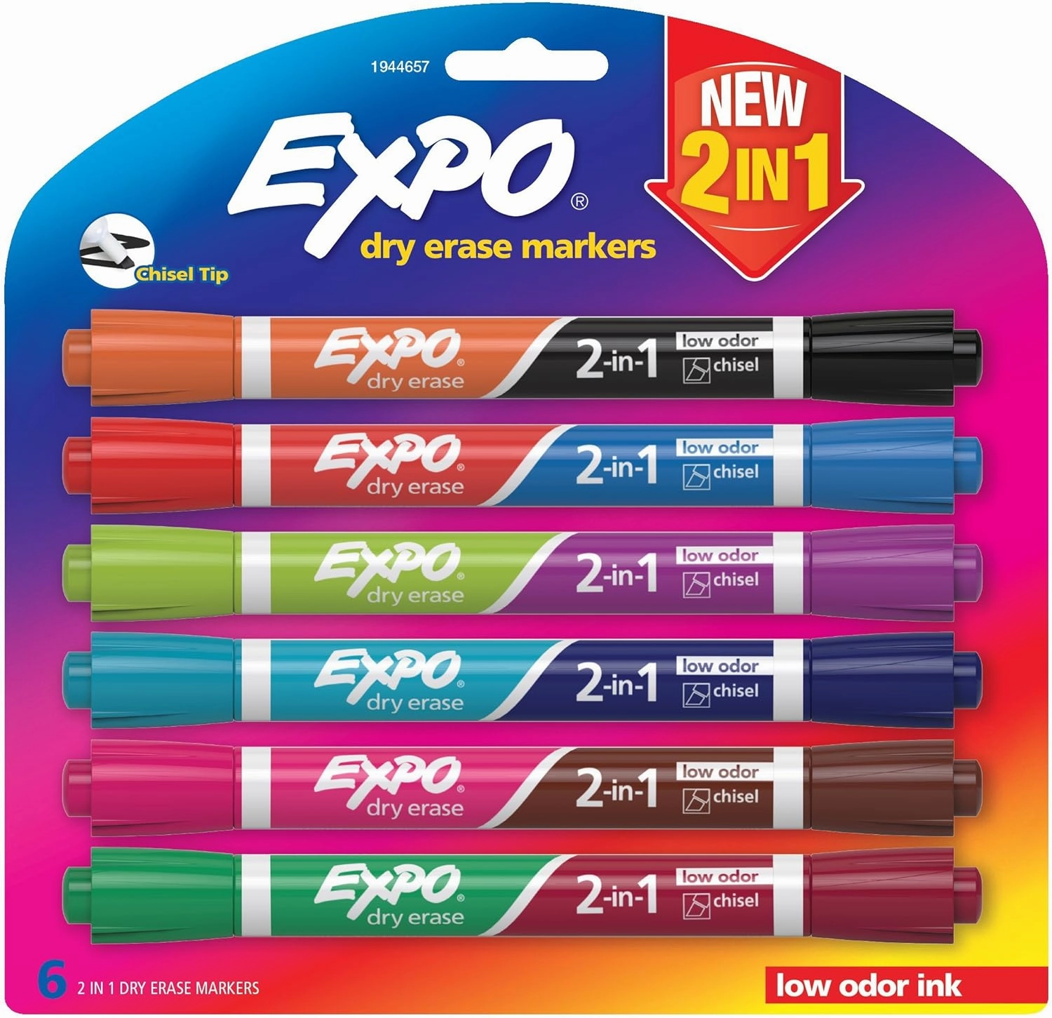 EXPO Dry Erase 2-in-1 Markers, Chisel Tip, Assorted, 6-Count