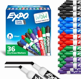 EXPO Low Odor Dry Erase Markers Chisel Tip Assorted Colors Pack of 36 - Ideal for Classrooms Offices & Home Offices